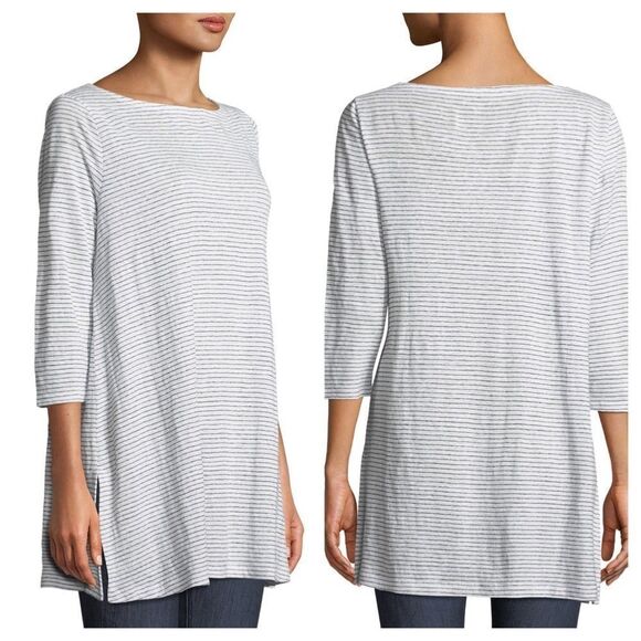 Eileen Fisher Mini-Stripe Organic Linen Tunic Sz M - Picture 1 of 10